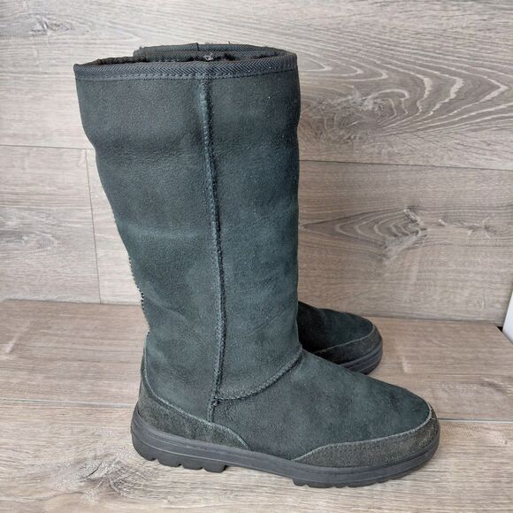 UGG Boots Ultra Tall Tasman Braid Womens 7 Black Sheepskin Wool Shearling 5245 - Picture 10 of 16